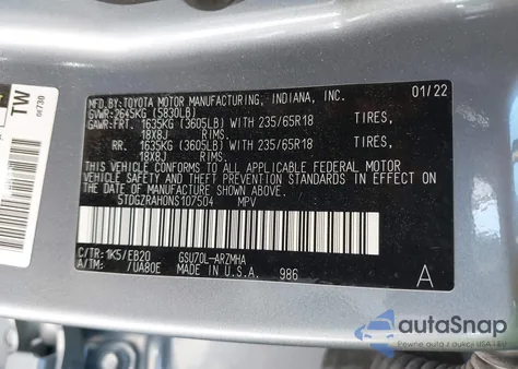 2022 Toyota Highlander Xle from USA, damaged, VIN 5TDGZRAH0NS107504